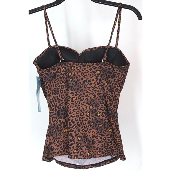 Love your Assets Spanx Brown Leopard Print Tankini Top Swim Pool Small Bandeau - Picture 3 of 6